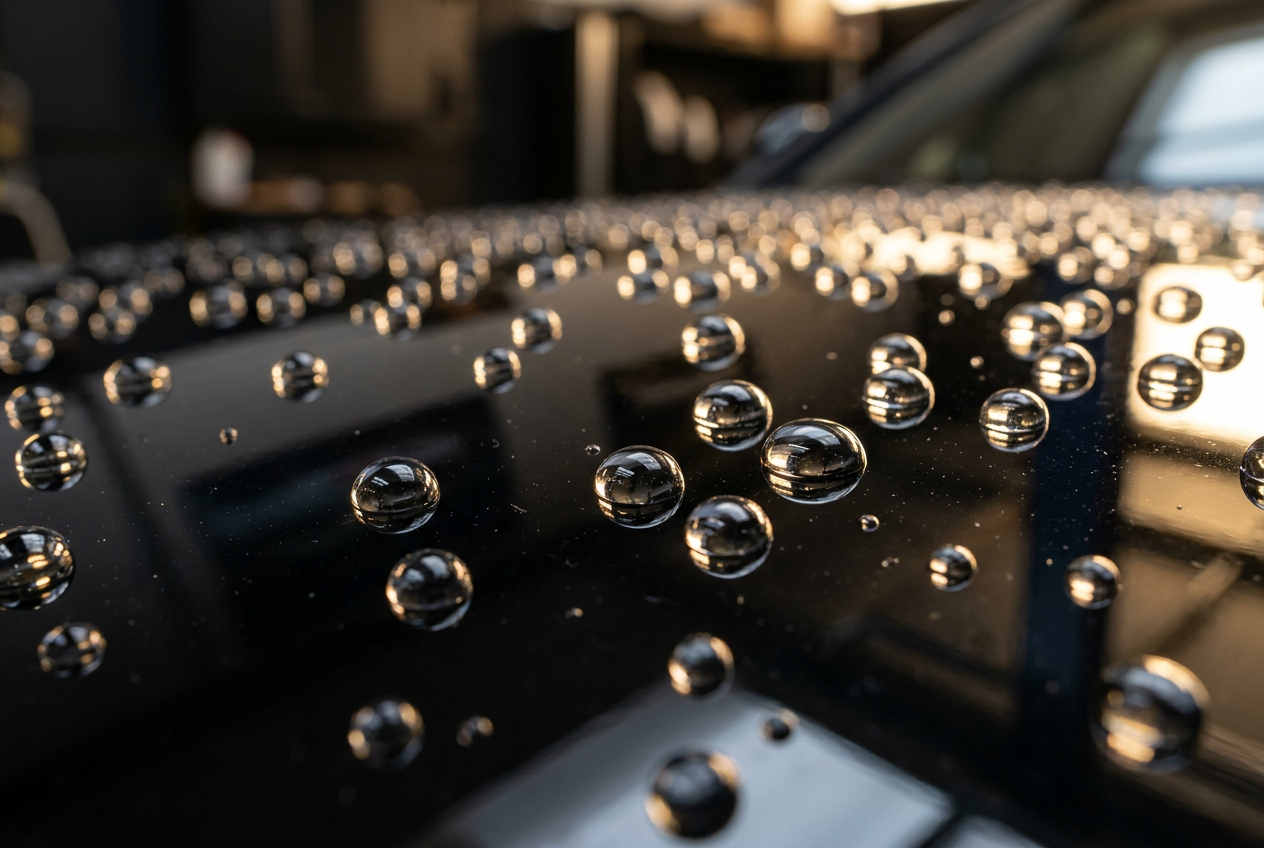 Water beading on ceramic-coated paint